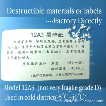 Minrui Code Area Use 12a3 Ultra Destructive Vinyl Label Materials,professional Factory Destructible Vinyl Material 